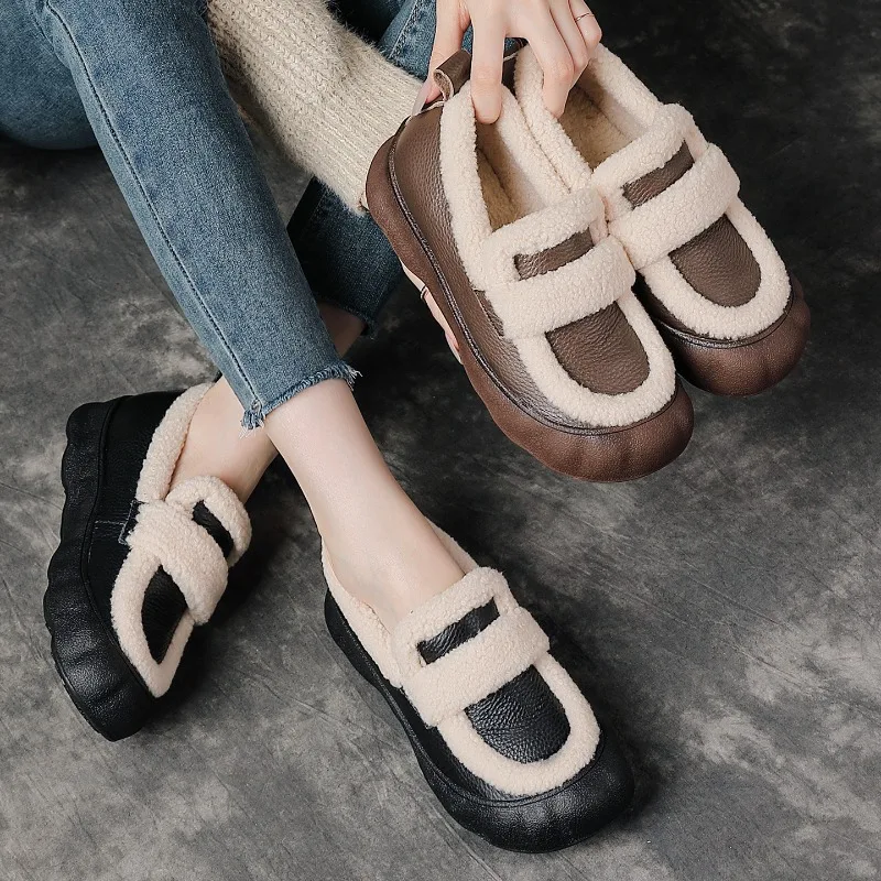 

Womens Suede Shoes Winter Warm Fleece Fur Lined Moccasin Work Slip On Casual Loafers for Ladies Outdoor Flats