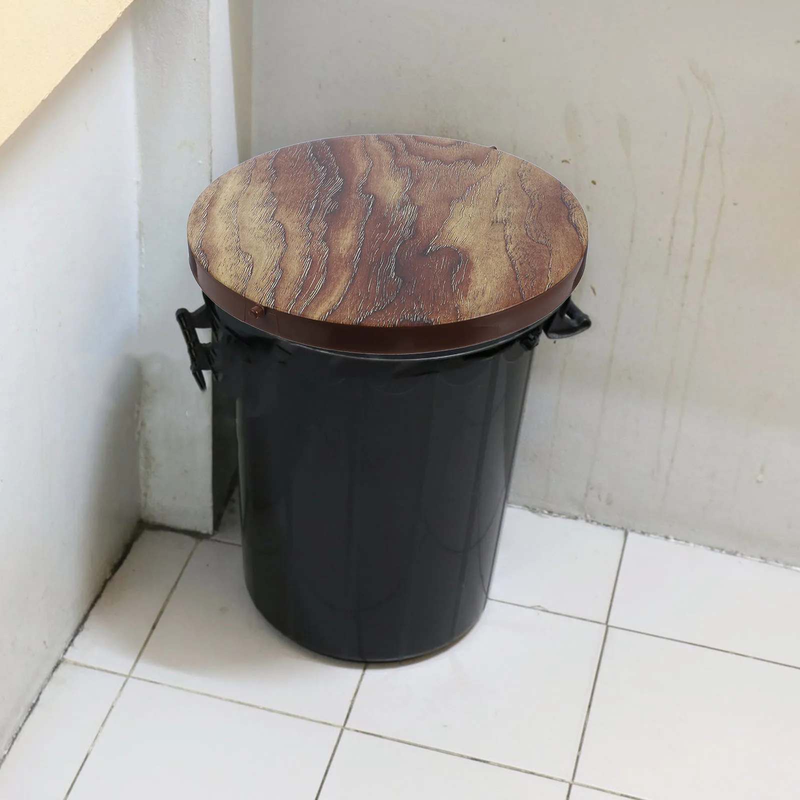 

2 pcs Wood Grain Trash Can Cover Round Waste Container Lid For Kitchen Home Hotel Garbage Bin Flip Lid Replacement