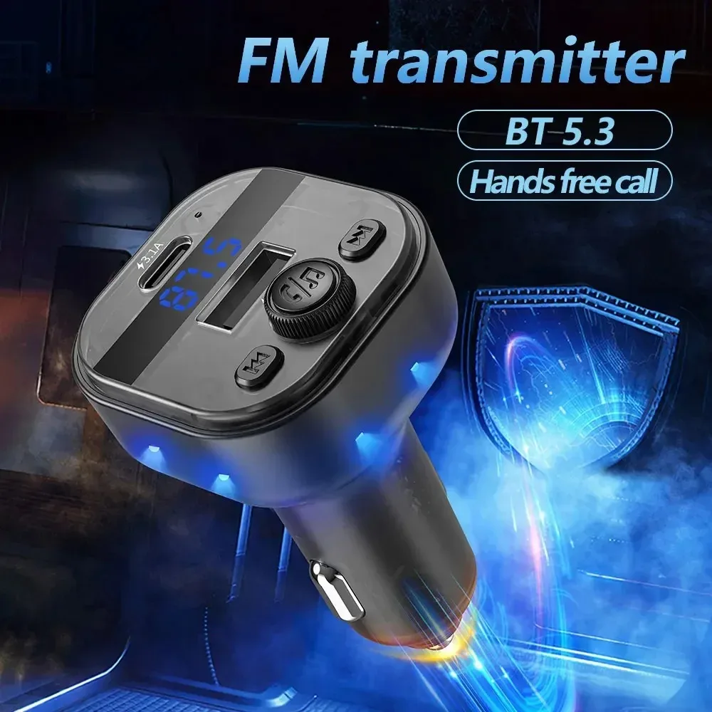 USB Type-C Car Charger FM Transmitter Bluetooth Wireless Car USB Charger Handsfree MP3 Player For iPhone 15 Xiaomi 14 Adapters