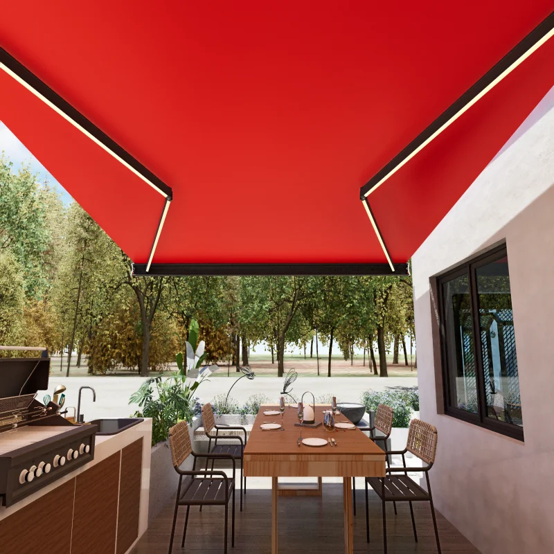 Custom Color Full Cassette Retractable Awning Aluminum Alloy Frame Automatic Electric Folding PVC Remote Control 7.0M Projection