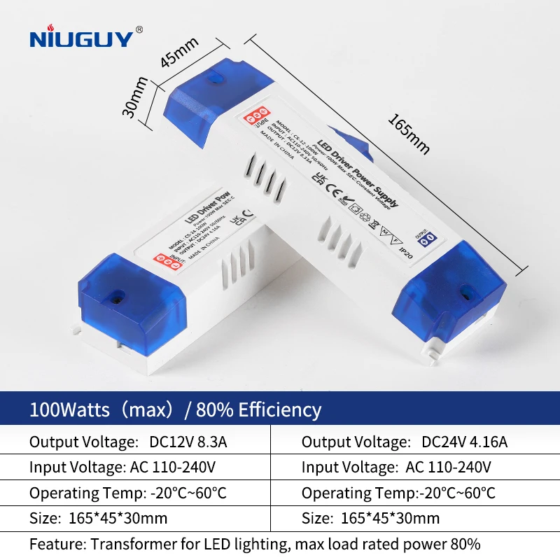 Imagem -02 - Transformador de Iluminação Led ac para dc Adaptador para Interior Tiras de Luz Led 100w 80w 60w 36w 24w 12w