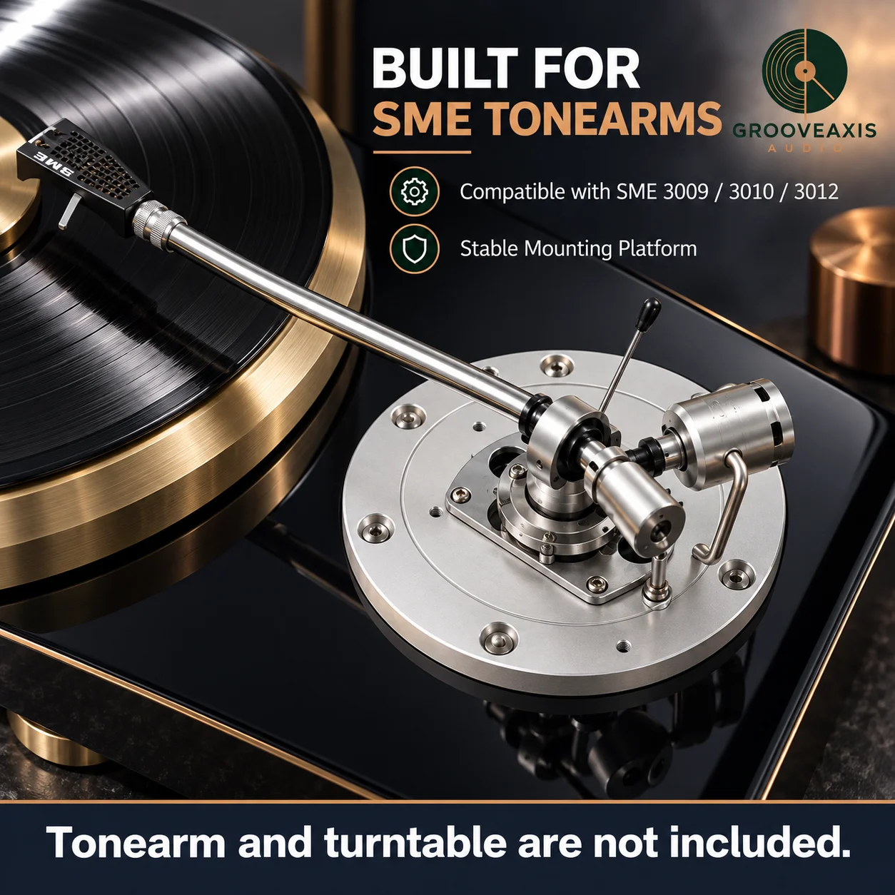 grooveaxis-sme-トーンアーム取り付けボード-130mm-cnc加工アルミニウム製アームボードベース。sme-3009、3010、3012対応。