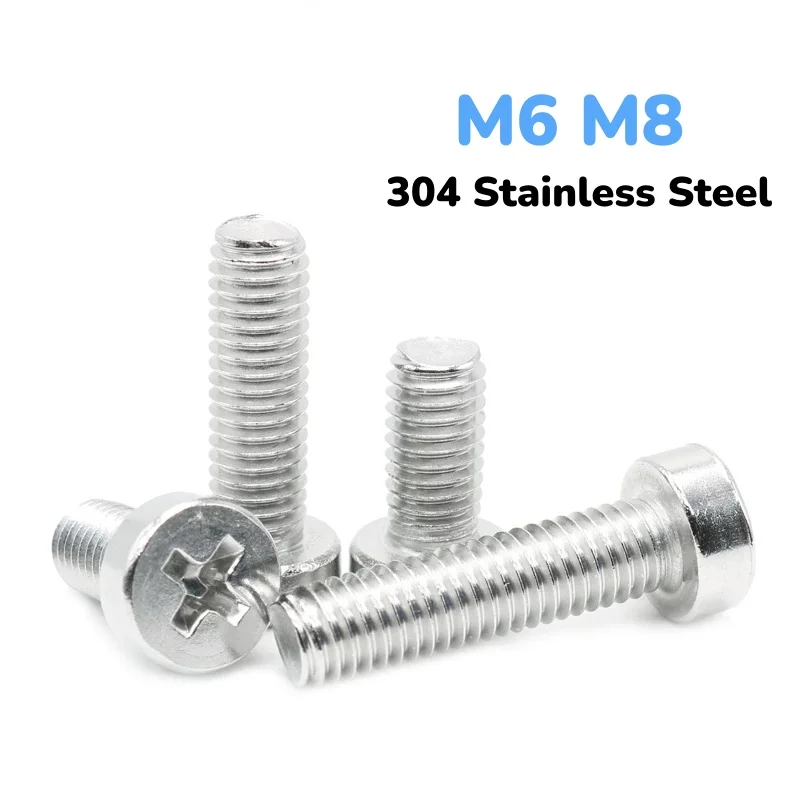 304 Stainless Steel Phillips Cross Thin Low Short Cap Round Column Head Bolt M6 M8 Length 10~60 mm