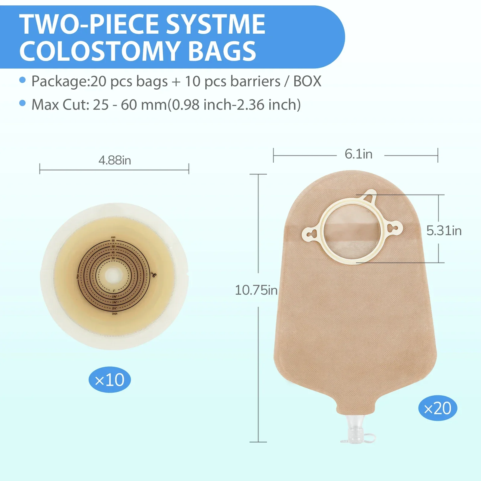 Two Piece Urostomy Bag Medical Drainable Pouch Ostomy Stoma Bags Urostomy Pouch Cut to Fit