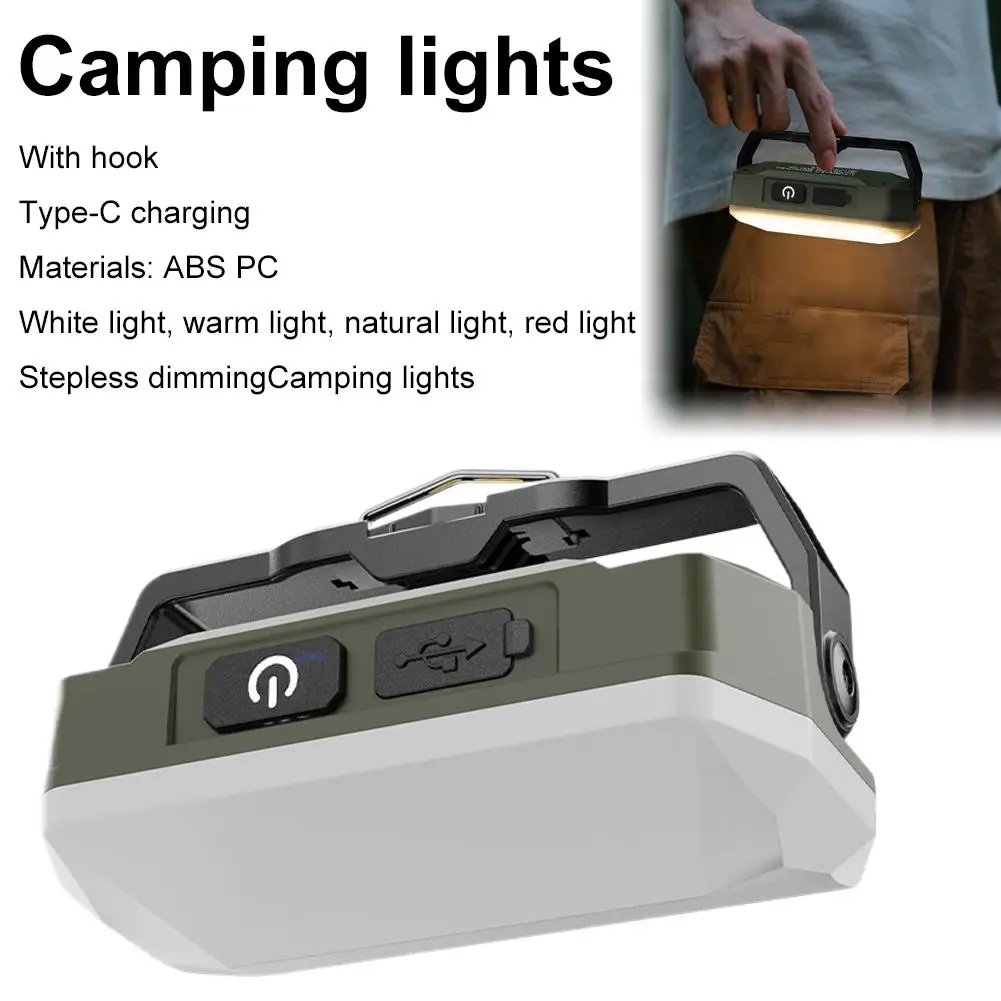 New Magnetic Work Light USB Rechargeable Long-lasting With Tent Three-light Light Warning Outdoor Camping Source Light Hook