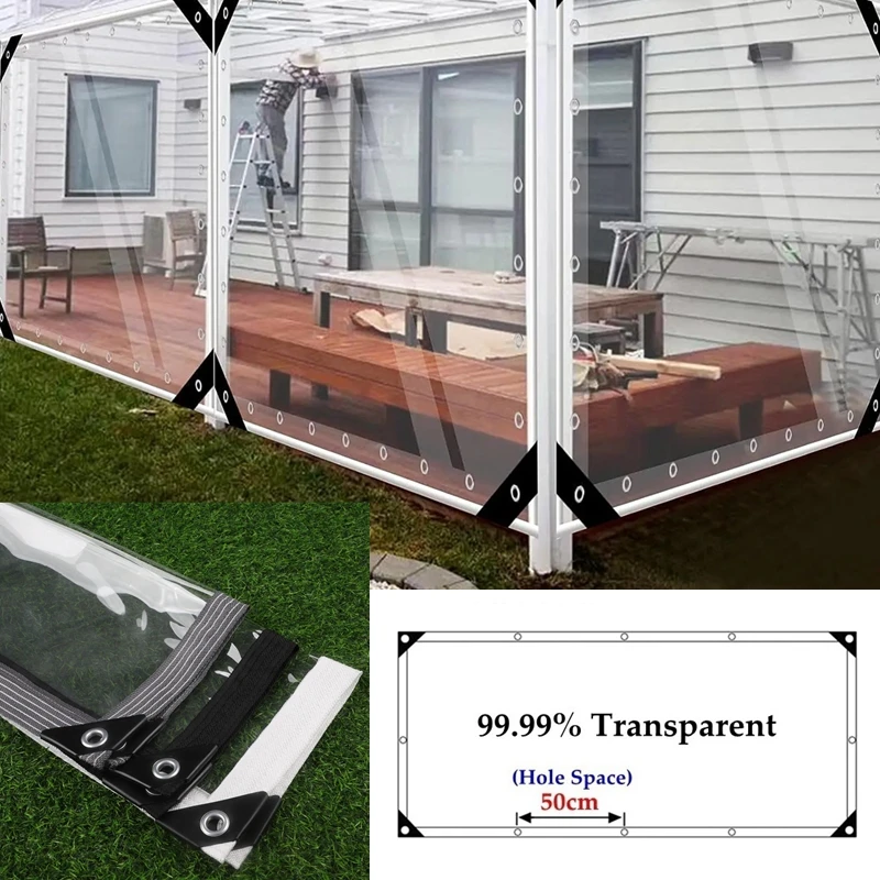 100% Transparent PVC Tarpaulin Heavy Duty Gazebeo Pergolas Furniture Rainproof Cover Balcony Winter Protection Screen