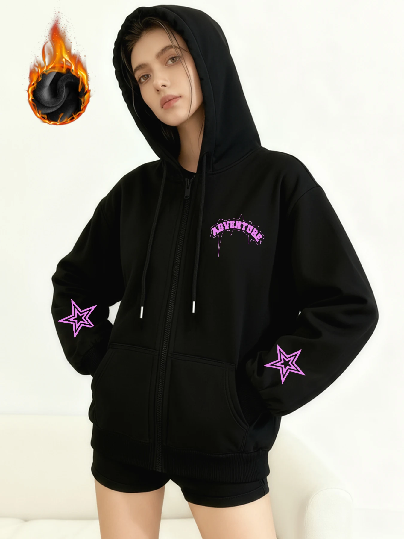 

Зимняя куртка Y2k с готическим принтом, толстая тяжелая бархатная черная куртка на молнии с капюшоном, тонкая темпераментная женская куртка в повседневном стиле для ленивых поездок на работу