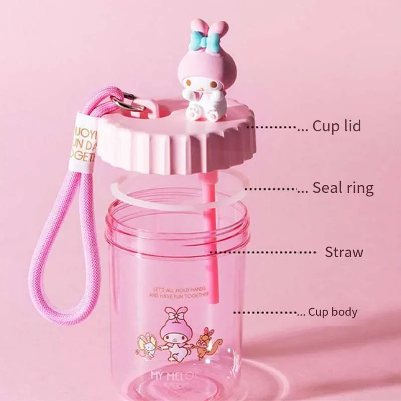 Miniso Sippy Cup Cinnamoroll Pochacco Cute Cartoon Doll Cup 520Ml Portable Rope Water Bottle Beverage Bottle Student Gift