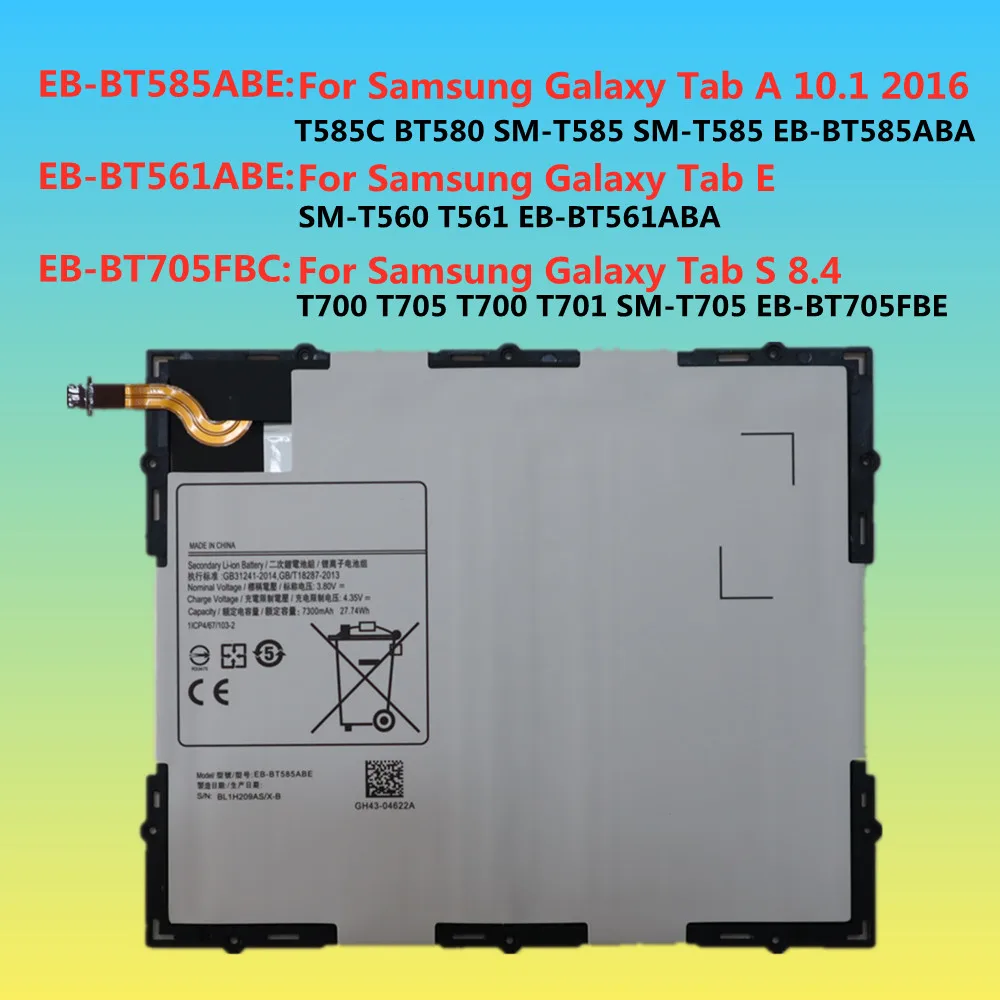 EB-BT585ABE BT561ABE BT705FBC para Samsung Galaxy Tab A 10,1 2016 BT580 /Galaxy Tab E SM-T560 T561 Tab S 8,4 T700 T705 T700 T701
