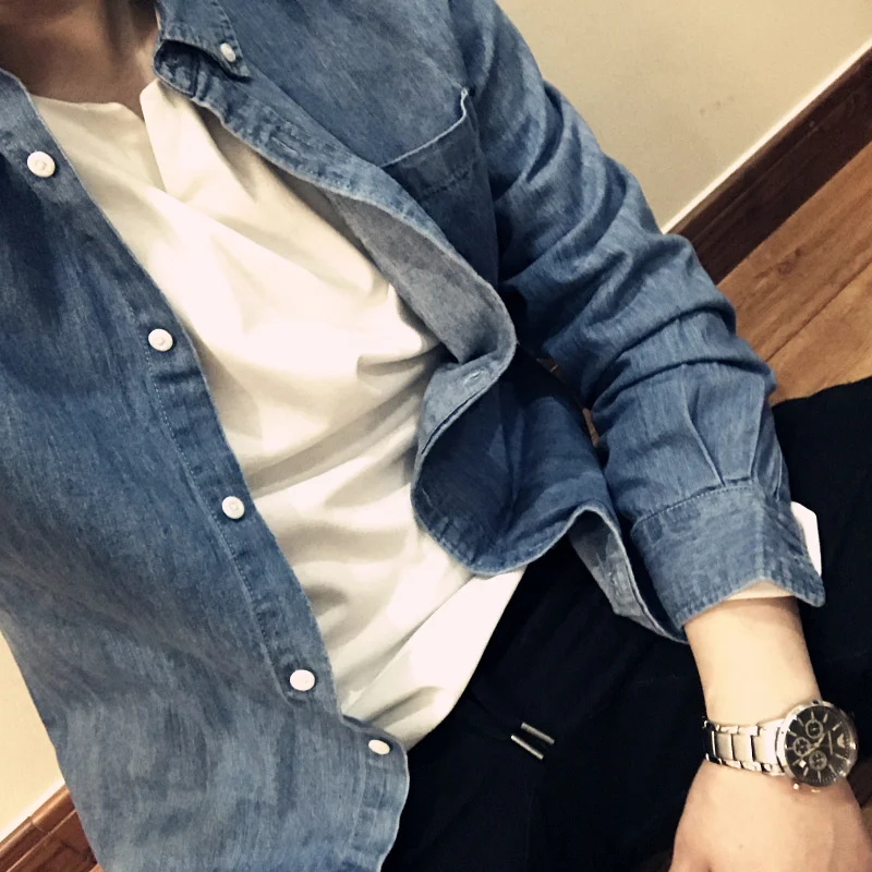 

Stylish Casual Men's Denim Shirt Trendy Spring Autumn Top Quality Fashionable Long Sleeve Button up Slim Fit Urban Style