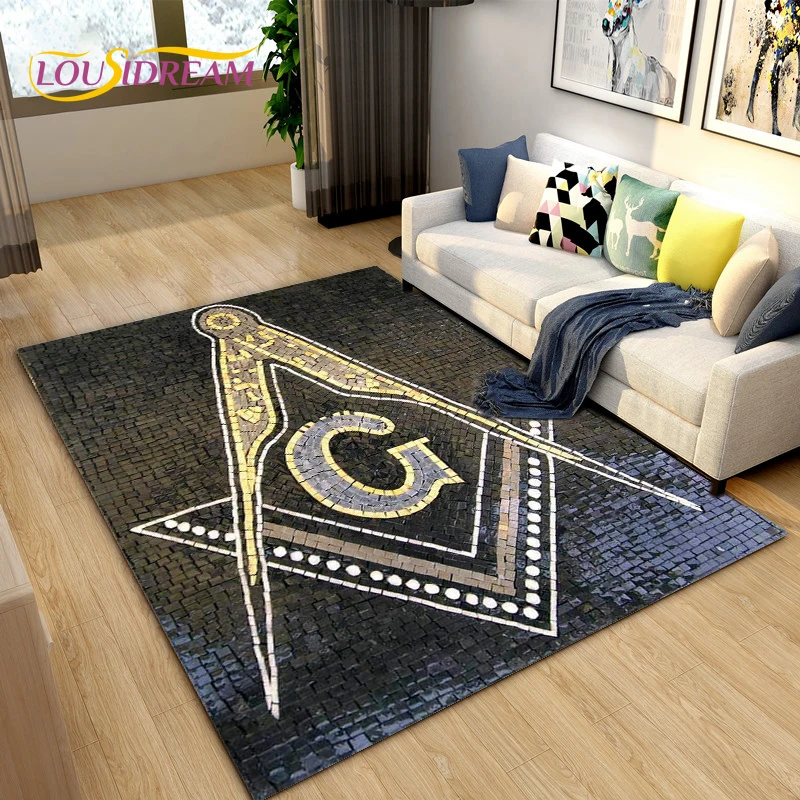 Masonic Carpet Freemason Illuminati Ring Area Rug Large,Carpet All Seeing Eye Rugs Carpets for Living Room,Fitness Pet Floor Mat