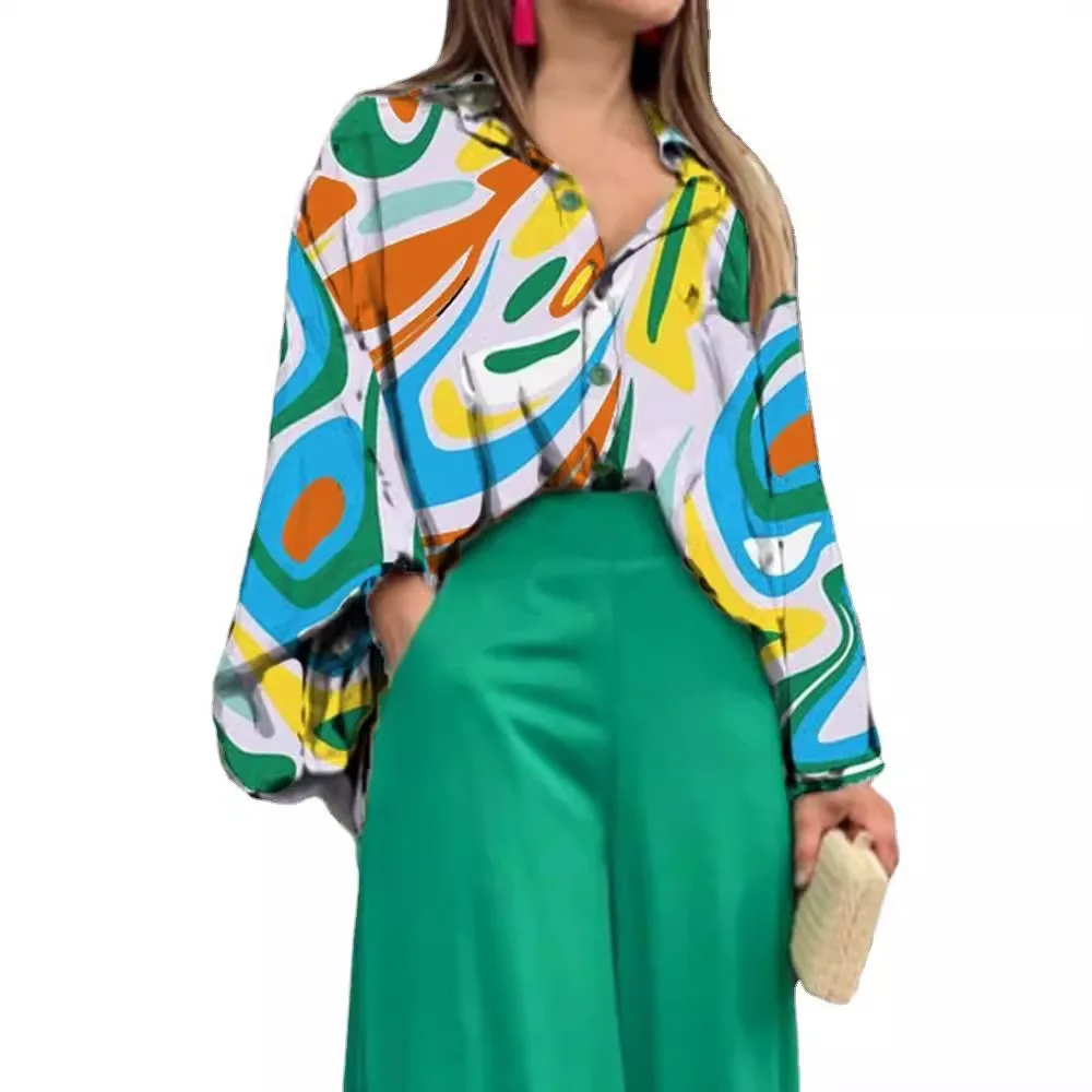 

Women's Casual Floral Print Loose Fit Wide Leg Pants Set High Waist Long Pants Spring Fashion Ladies' Ensemble