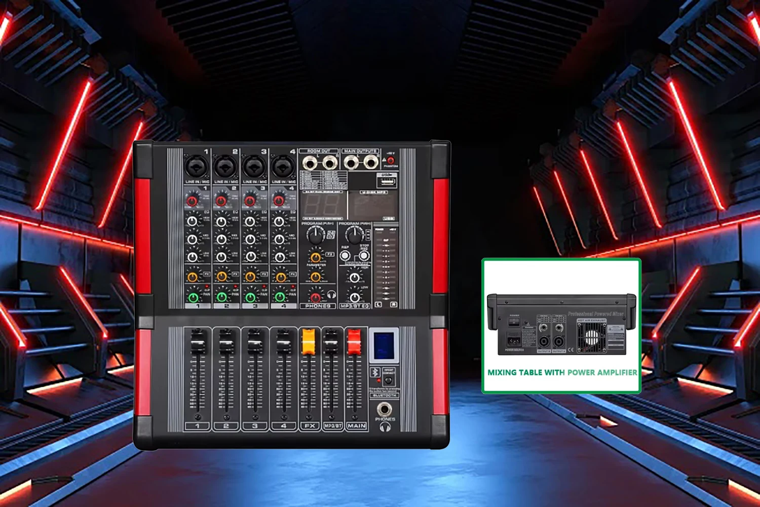 

GAX-M4 High-Quality Professional 4-Channel Mixing Amplifier Console, equipped with 3 equalizers and 16 digital signal processor