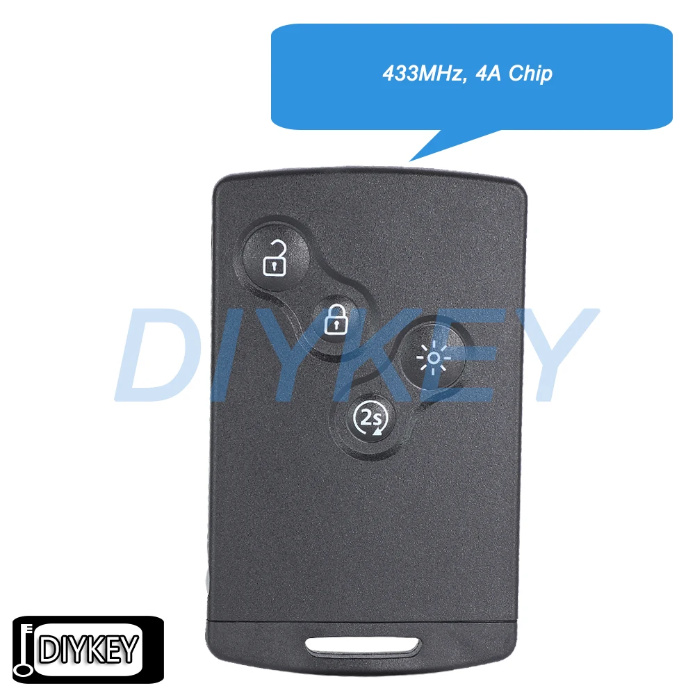 

4 кнопки Keyless Go Smart Key Remote Fob 433 МГц 4A Замена чипа для Renault Clio IV Captur 2016 2017 2018 2019 2020