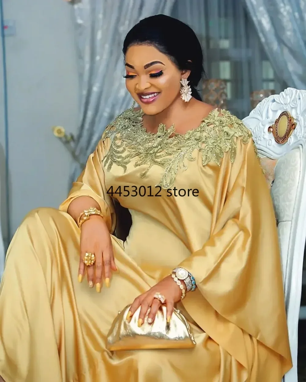 فساتين Dashiki الأفريقية للنساء بوبو الفاخرة ثوب زفاف حريري مساء حفلة فستان طويل أنقرة الزي أفريقيا الملابس قفطان #1