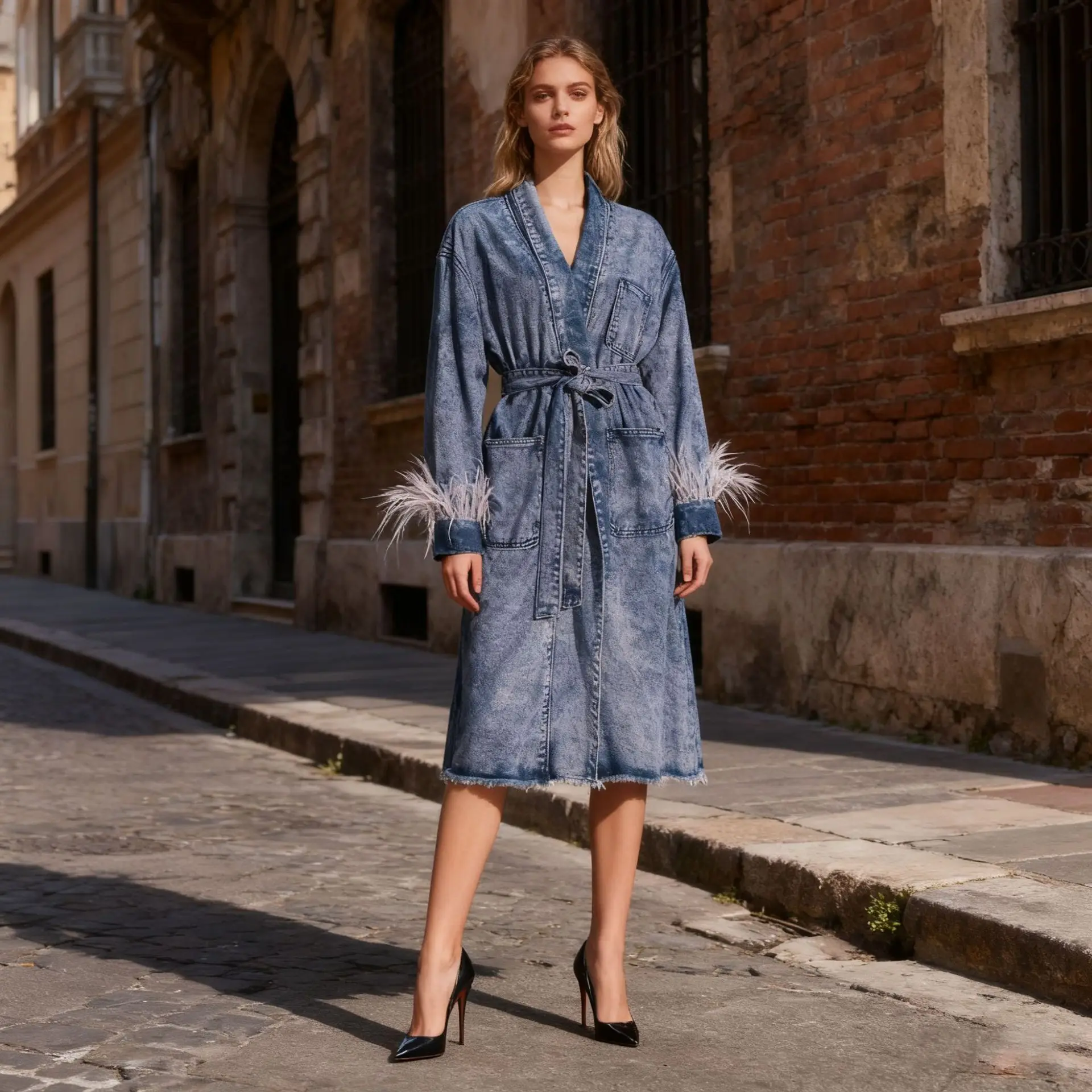 

Осень-зима 2025 года, новый женский плащ с длинными рукавами, повседневное свободное пальто средней длины с поясом