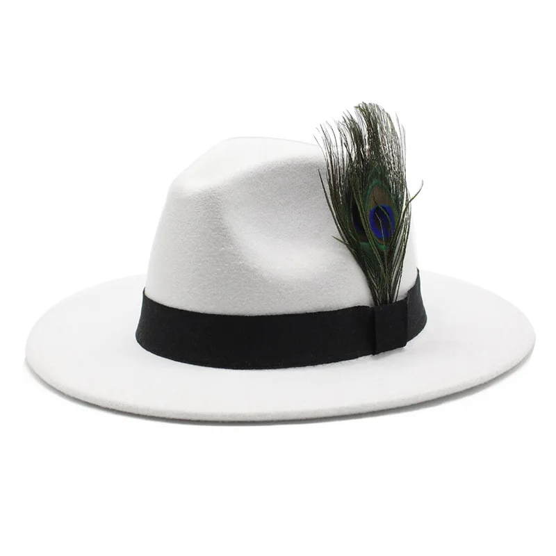 

Cross-border Autumn And Winter Men's And Women's Woolen Big Brim Peacock Casual Bowler Hat Hat Street Shooting Catwalk Hat