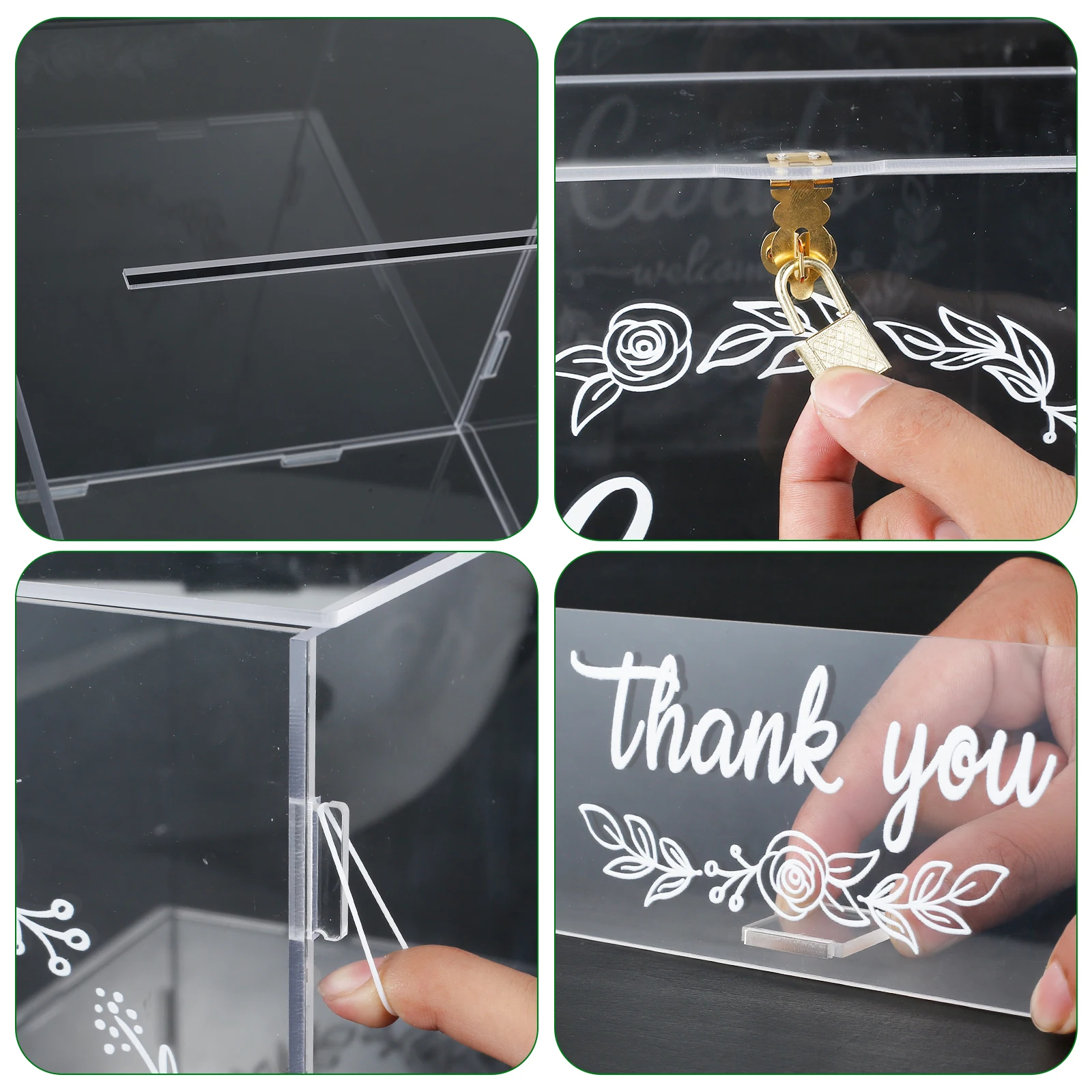 セキュアドガラス ウェディングギフトカードボックス Acrylic Card Box Clear Wedding Box with Lock and Slot Sturdy