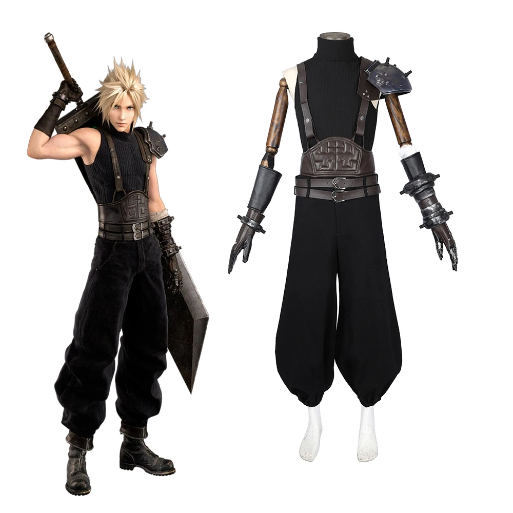 

Cloud Strife Cosplay Game Costume For Men Black Uniform Combat Suit Halloween Carnival Party FF7 Warrior Disguise Outfits