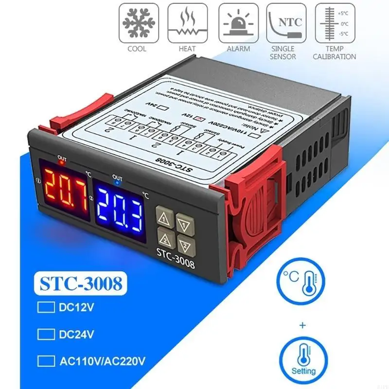 E1PF Double Probe Sensors Temperature Thermostat Controller Digital Double Display