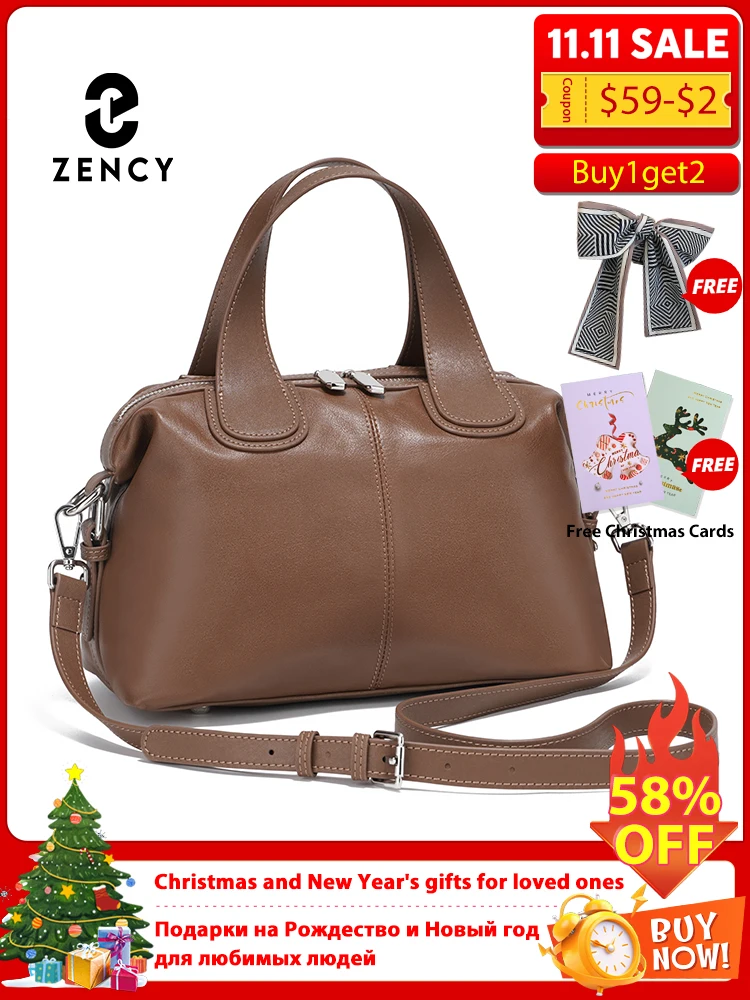 

Zency Genuine Leather Top-handle Bag For Women Stylish Boston Bag Shoulder Handbag Bolsa Crossbody Large Capacity Satchel Bags