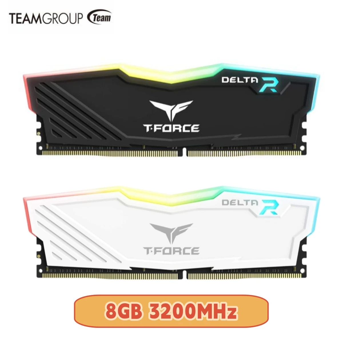 TEAMGROUP T-Force Delta RGB DDR4 8GB / 2x8GB 3200MHz (PC4-25600) CL16 Desktop Memory Module ram Black / White