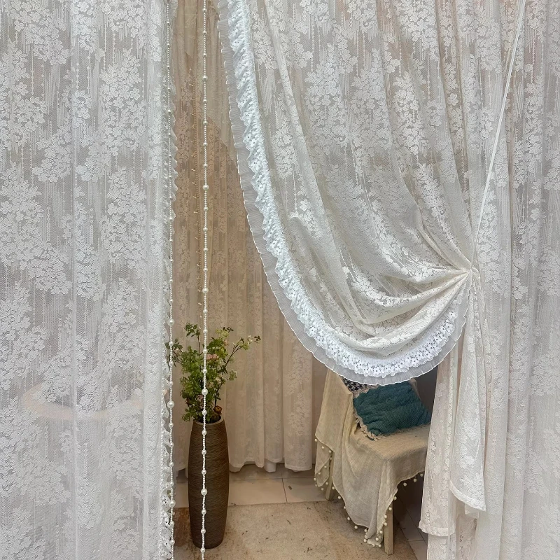 Custom Size Cream French Lace Gauze Decorative Curtains and Screens Living Room Partition Bedroom Atmosphere Curtains Bay Window