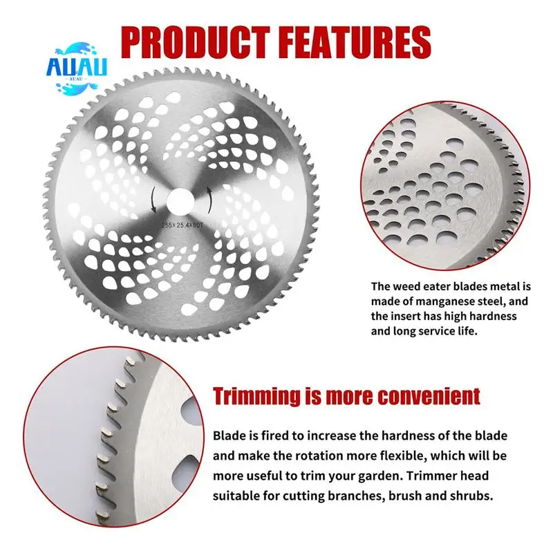 

AUAU-10In X 80T Tip Brush Cutter Trimmer Blades & 9In X 36 Teeth Carbide Tipped Blades With Universal Adapter Kit Compatible