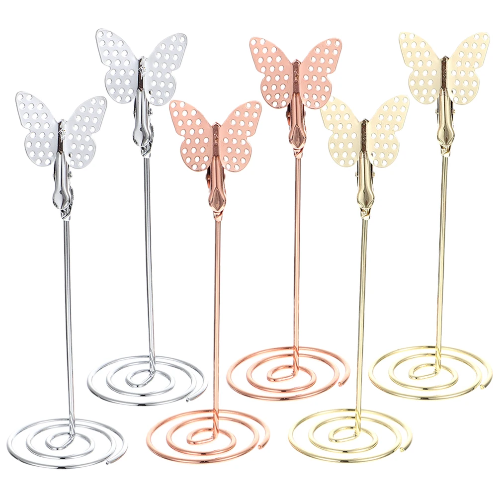 

6 Pieces Card Holder Photo Stand Desktop Memo Holder Wire Display Stands Smooth Non Fading Long Storage Wedding Office Supplies