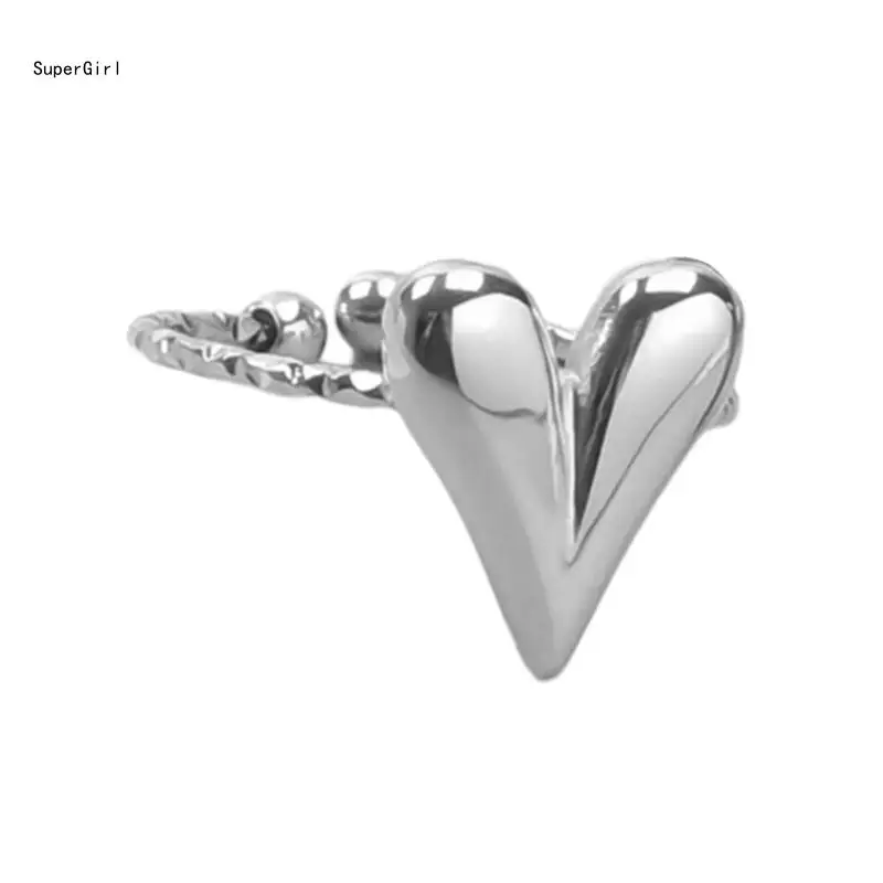 Stainless Steel Heart Rings Adjustable Opening Rings Suitable for Any Occasion J78E