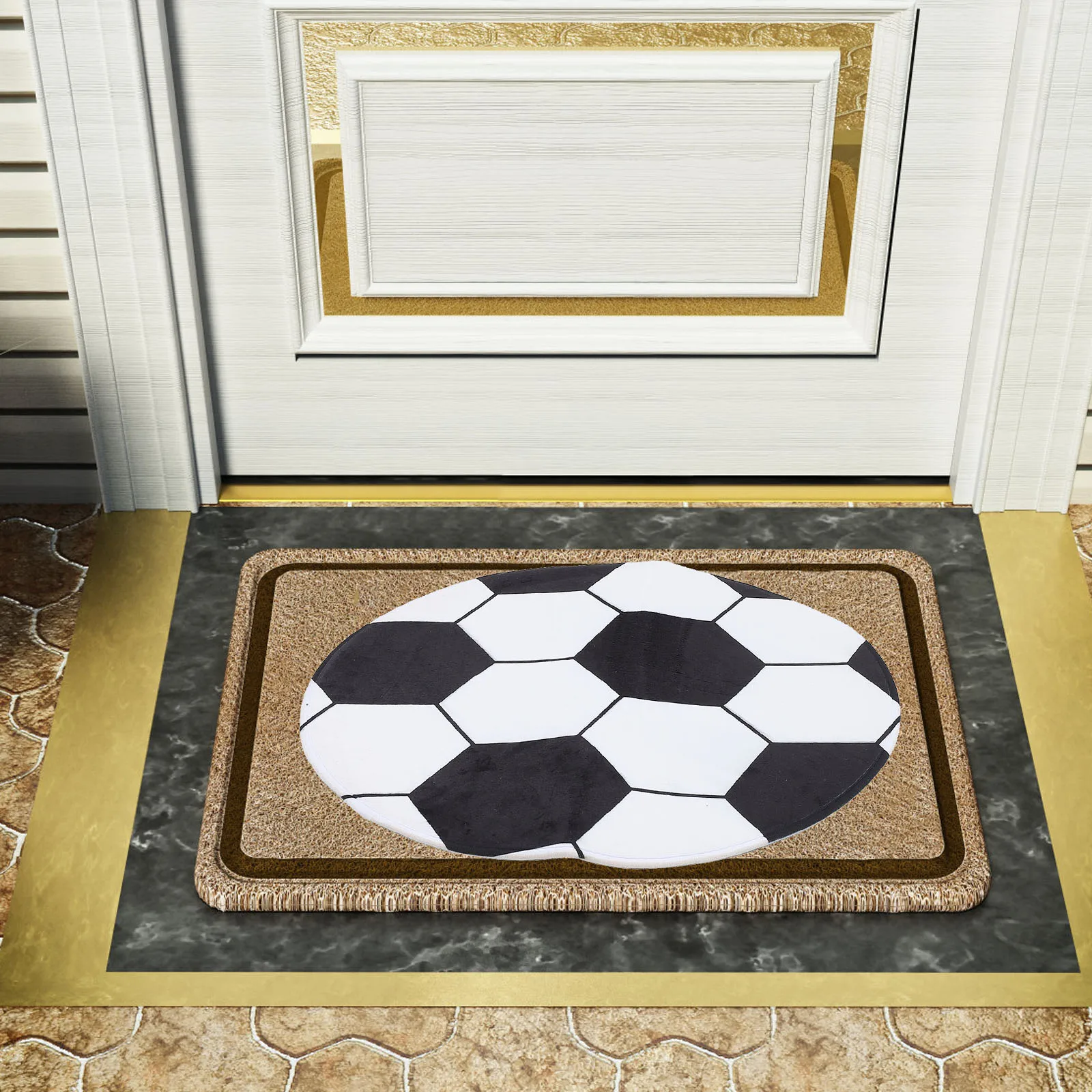 

1pc Creative Round Football Shaped Decorative Area Floor Mat Bedroom Kids Room Front Door Polyester