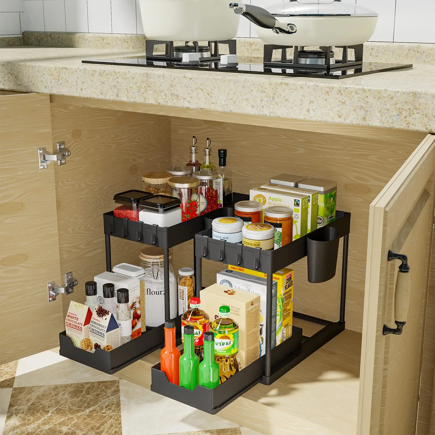 Under Sink Organizer and Storage, Kitchen Organization Rack with Double Sliding Cabinet Drawers, Multi-Purpose Storage Shelf