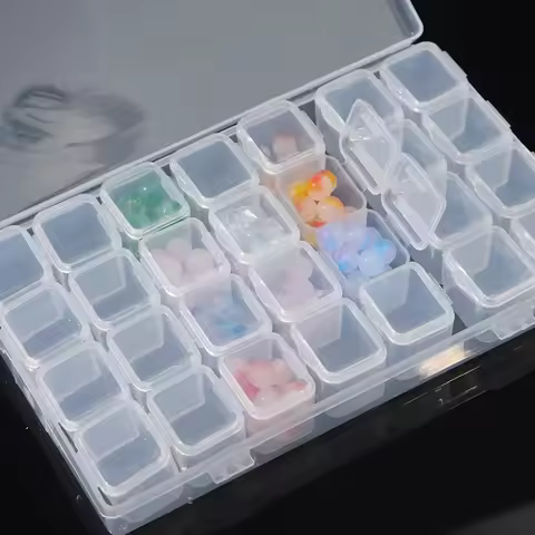 28 Grid Nail Diamond Box Plastic Empty Box Mini Detachable Decoration Pearl Small Rivet Semi Transparent Storage Box