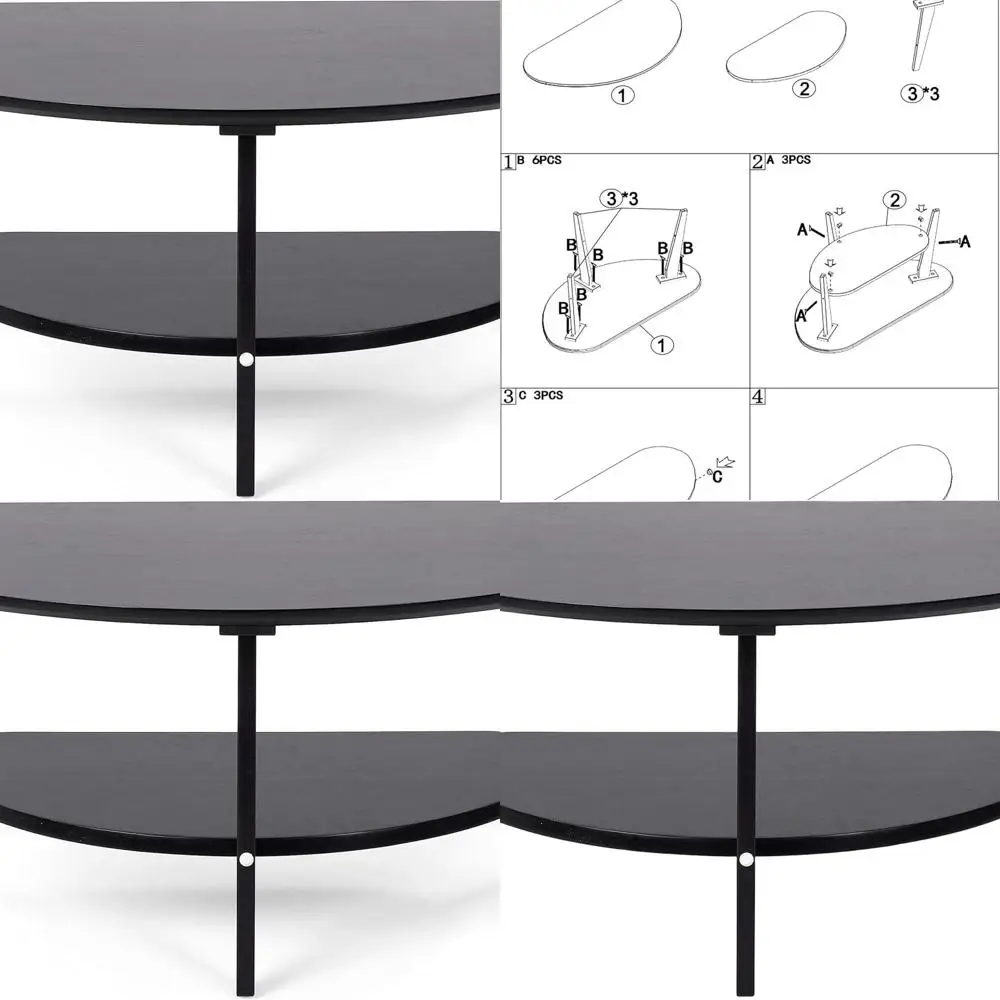 

Mid-Century 2-Tier Oval Coffee Table with Storage, Solid Wood, 40.2 x 22, Black