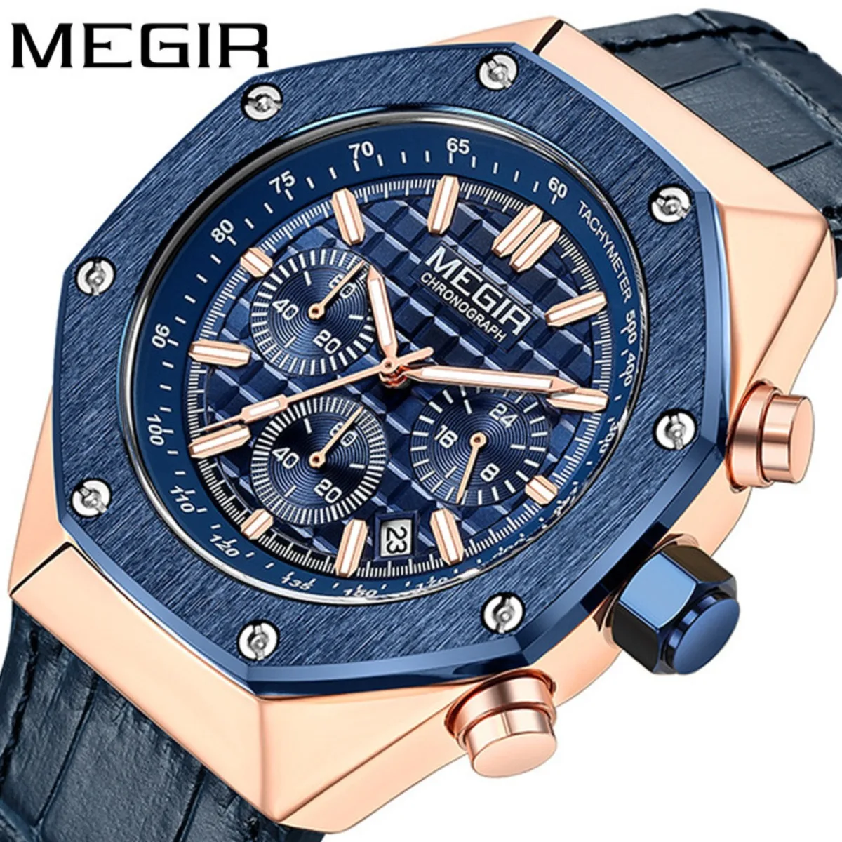 

MEGIR Fashion Dress Watch Men Stainless Steel Strap Waterproof Quartz Wristwatch with Chronograph Auto Date Luminous Hands 2213