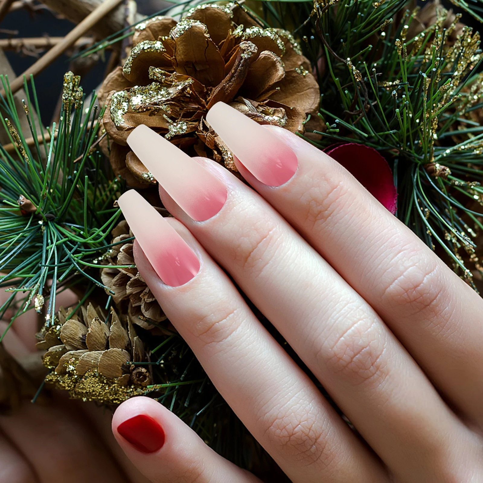 

24pcs Ballerina Fake Nails High Quality Plastic Full Cover Gradient Color Long Wear Nail Art Decorations Salon DIY