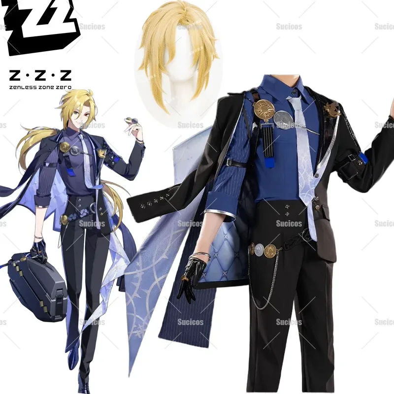 

Zenless Zone Zero Hugo Cosplay Costume Wig Hat Mask Earrings Halloween Carnival Outfit for Women Men Uniform Dress S-XL"
