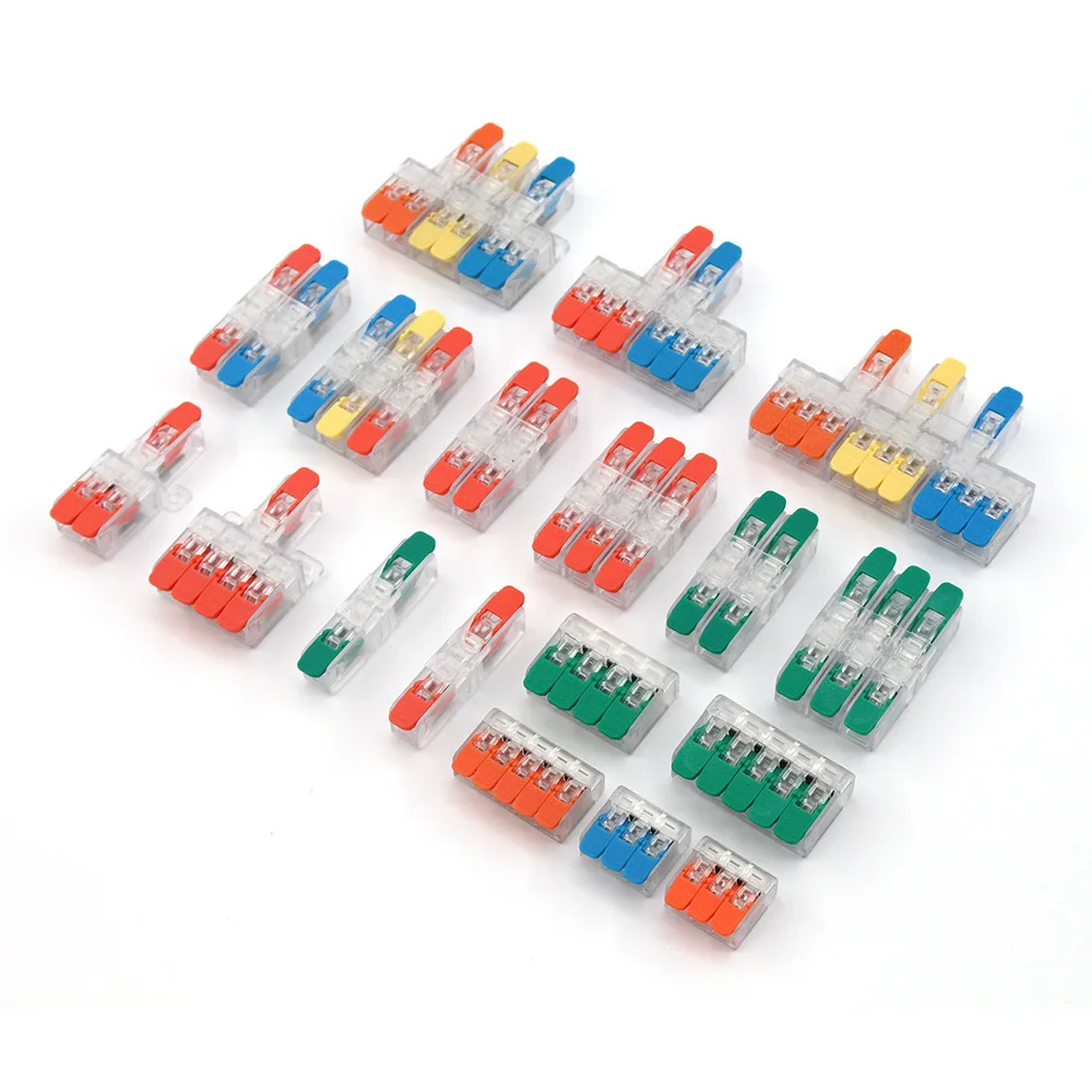 Wire Connector Electrical Lever Strip Terminal Blocks Cage Spring Universal Compact Quick Wiring Conductors Push-in Connectors