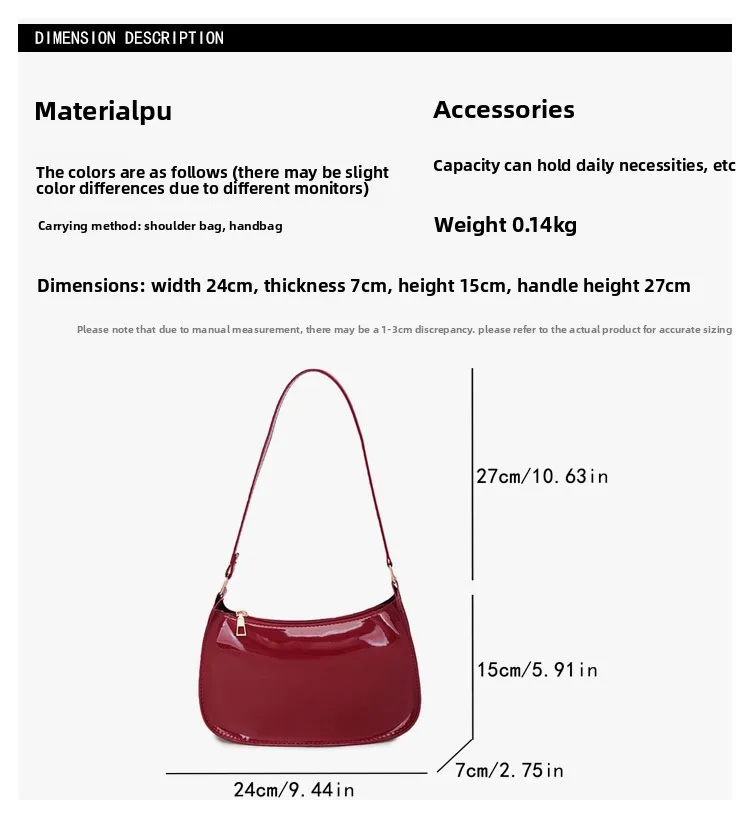Glänzende Lackleder-Unterarmtasche Einfarbige Damen-Mini-Handtasche Modische Casual Schultertasche Tägliche Dating-Handtasche – Detail 2