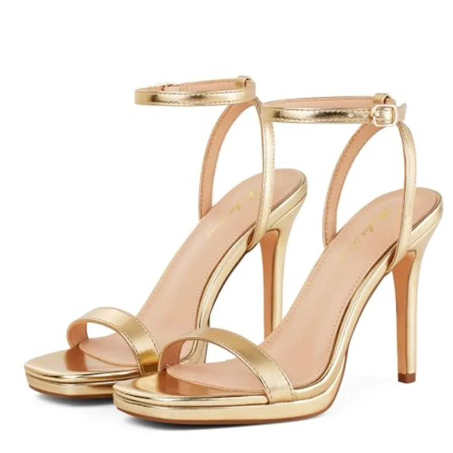 

Elisabet Tang Women's Stilettos Heeled Sandals Open Square Toe Heels, 4.3 Inch Open Toe Strappy Sexy High Heels Ankle Strap Buc