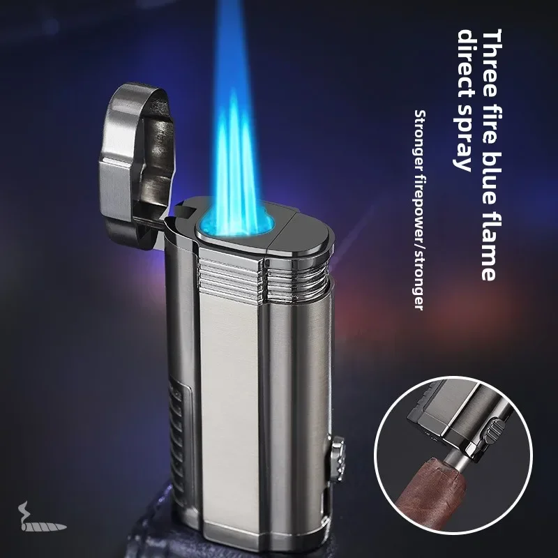New Triple Torch Butane Gas Turbine Jet Lighter Cigar Drilling Metal Outdoor Windproof Cigarette Camping Kitchen Man Lighter
