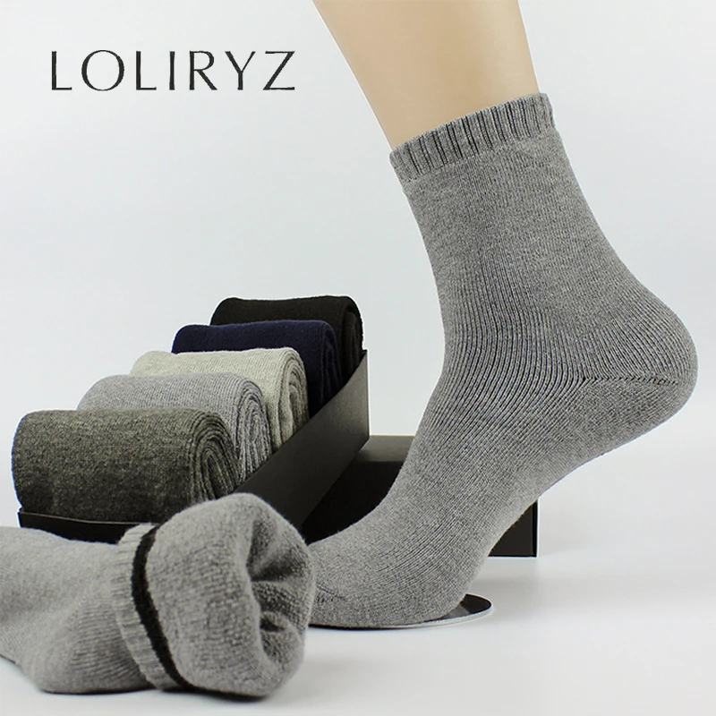 5 Pairs/lot Thicken Men's Cotton Socks Winter Warm Floor Fluffy Socks Business Casual Breathable Solid Colors Calcetines