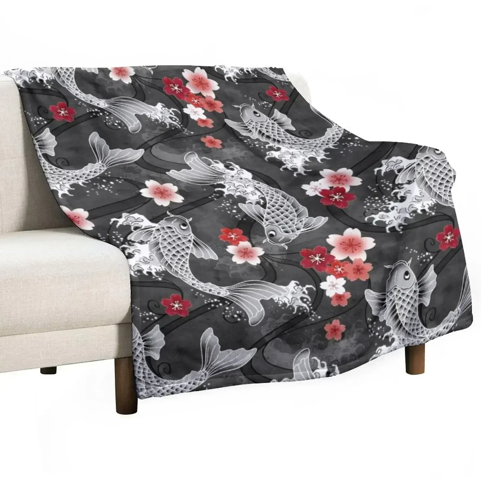 

Koi sakura blossom in black Throw Blanket Soft Thin Blankets