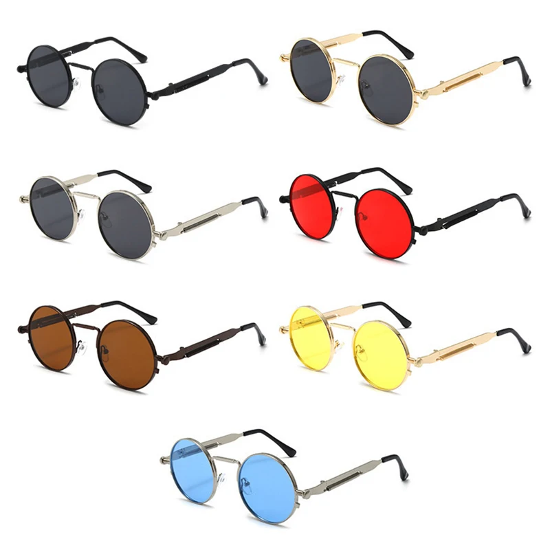 Sunglasses New Fashion Round Steam Punk Sunglasses Men's And Women's Retro Spring Mirror Legs Metal