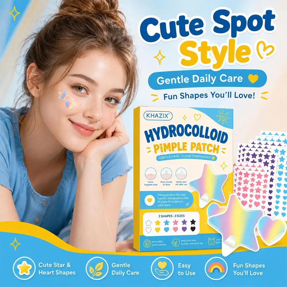 Hydrocolloid Pimple Patches Star Heart Acne Spot Stickers Colorful Blemish Absorbing Cover Face Skincare Healing Patch Girls