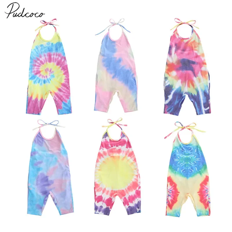 

Baby Girls Tie Dye Romper Spaghetti Sunsuits Jumpsuits Fashion Gradient 2-6T