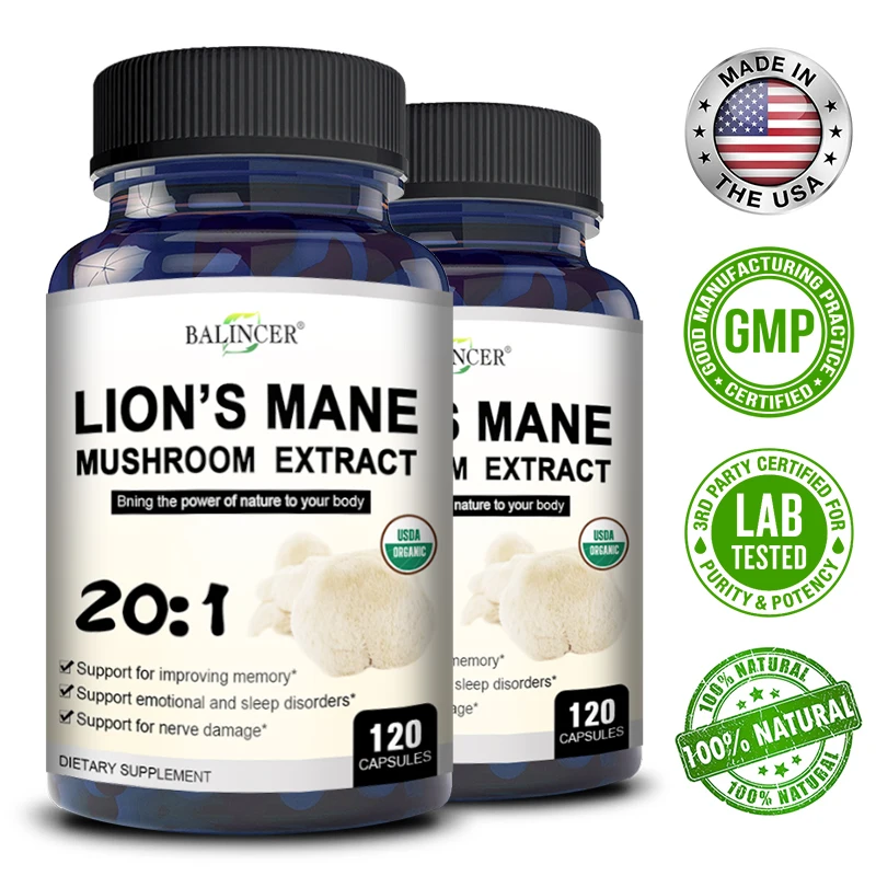 Balincer Lion\'s Mane Mushroom Extract Supplement for Mood and Sleep Health, Non-GMO, Gluten-free