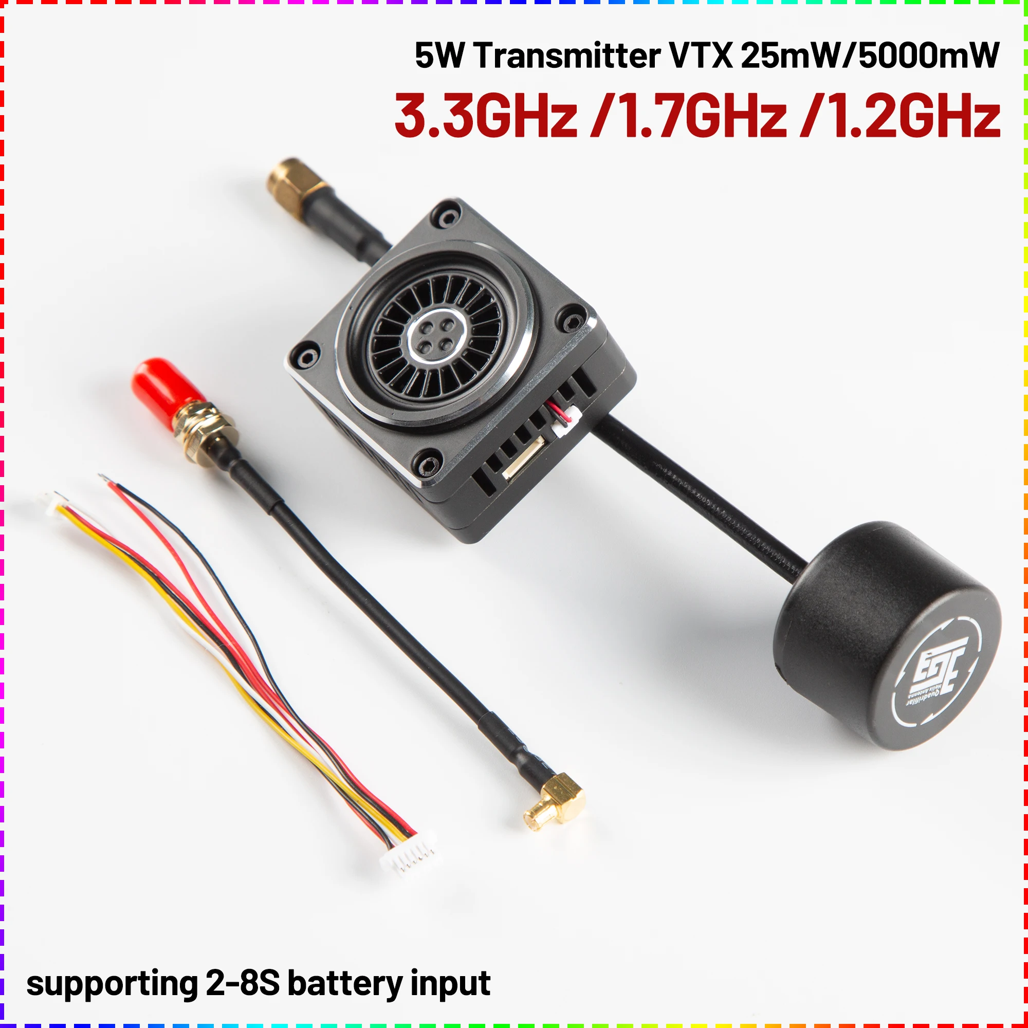 3.3Ghz 5W VTX 16CH 3.3G 3170MHz-3470MHz 1.2GHz 1.7GHz 5W Video Transmitter 9CH Two Level adjustable For RC FPV Long Range Drones