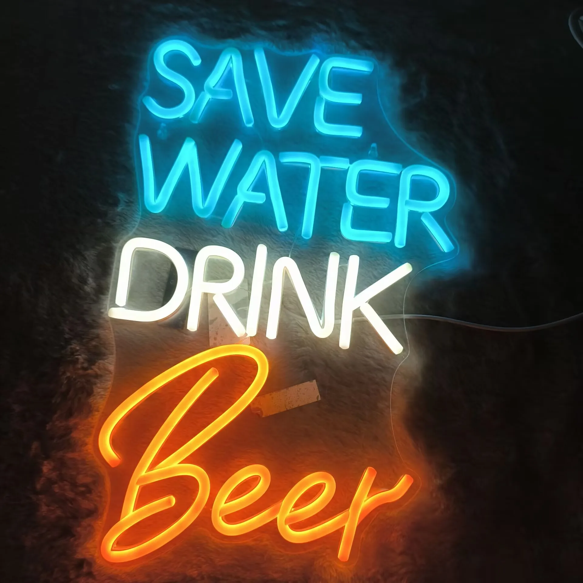 Save Water Drink Beer Humorous Neon Sign Blue White Orange LED Bar Decoration for Home Pub Man Cave Funny Wall Art Gift