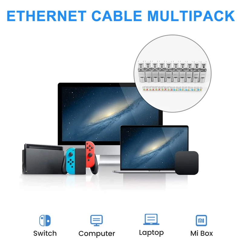 RJ45 Cat7 Connectors Tool-Free Reusable Shielded Ethernet Termination Plugs, Internet Plug, Fast Field Installation